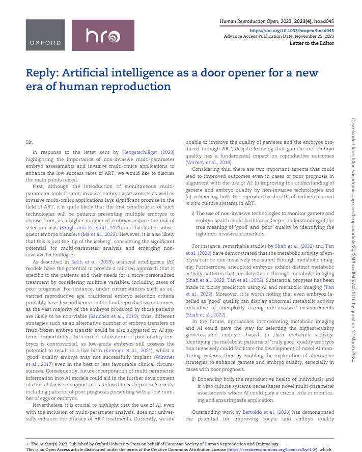 Reply to: Artificial intelligence as a door opener for a new era of human reproduction preview